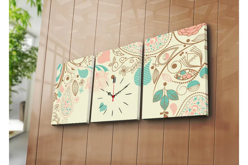 Dekorativ Canvasbilde med Klokke 3 Deler, Flerfarget