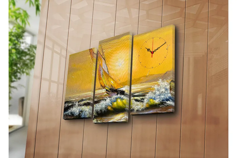 Dekorativ Canvasbilde med Klokke 3 Deler - Flerfarget - Interiør - Veggdekorasjon - Klokker