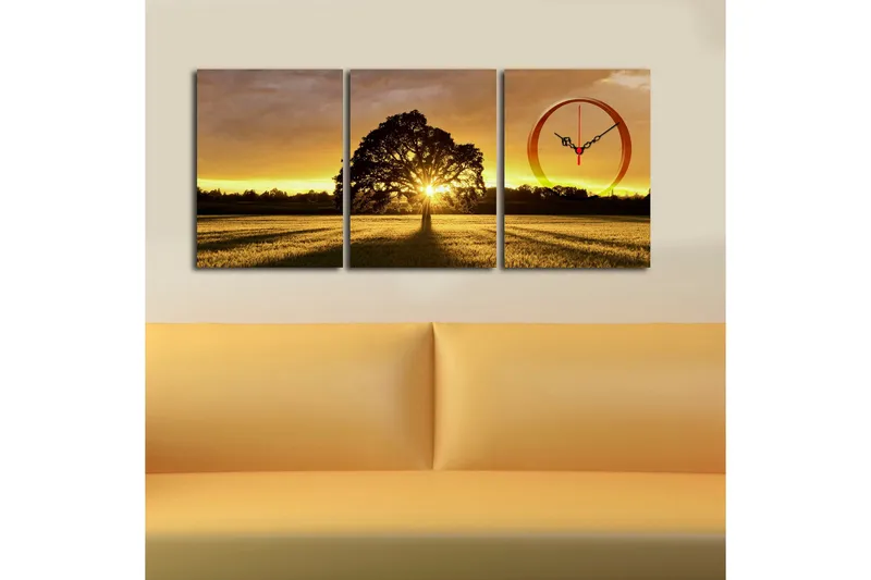 Dekorativ Canvasbilde med Klokke 3 Deler - Flerfarget - Interiør - Veggdekorasjon - Klokker