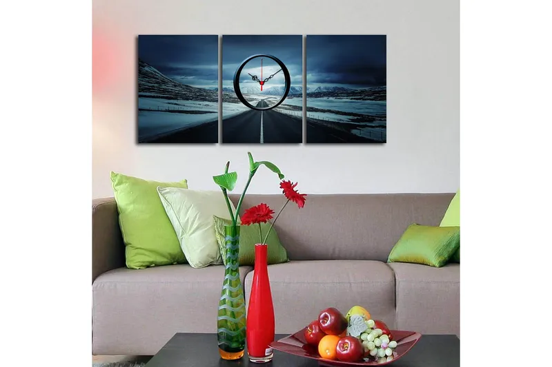 Dekorativ Canvasbilde med Klokke 3 Deler - Flerfarget - Interiør - Veggdekorasjon - Klokker