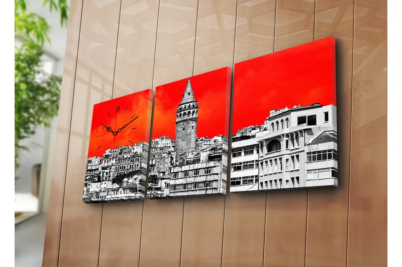 Dekorativ Canvasbilde med Klokke 3 Deler, Flerfarget