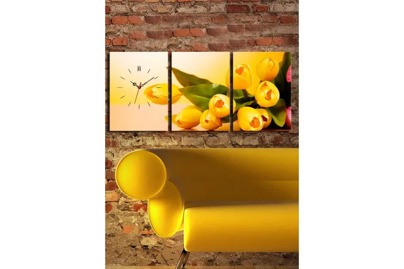 Dekorativ Canvasbilde med Klokke 3 Deler - Flerfarget - Interiør - Veggdekorasjon - Klokker