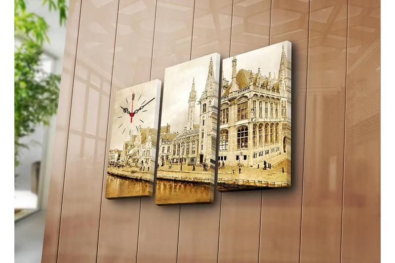 Dekorativ Canvasbilde med Klokke 3 Deler, Flerfarget