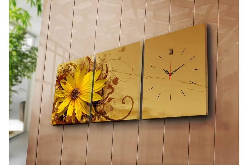 Dekorativ Canvasbilde med Klokke 3 Deler, Flerfarget