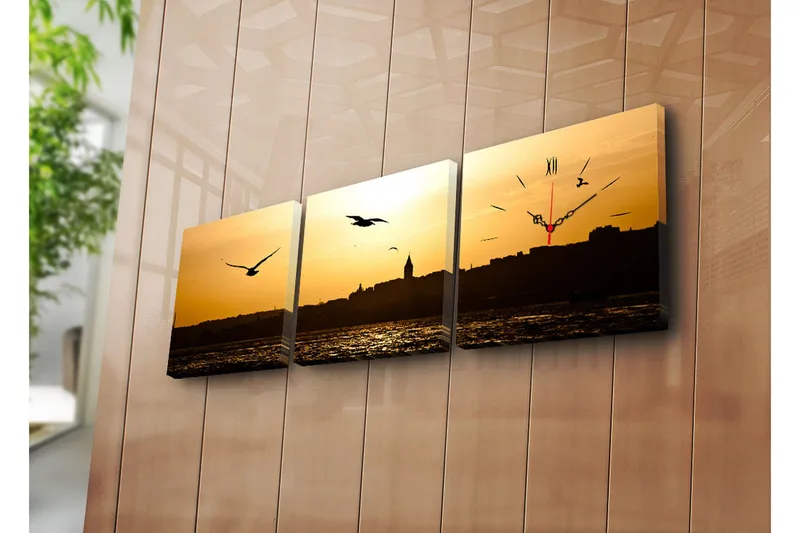 Dekorativ Canvasbilde med Klokke 3 Deler, Flerfarget