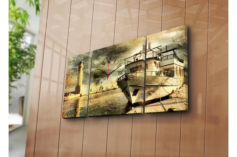 Dekorativ Canvasbilde med Klokke 3 Deler, Flerfarget