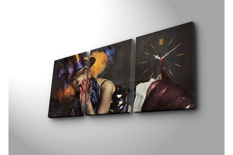 Dekorativ Canvasbilde med Klokke 3 Deler - Flerfarget - Interiør - Veggdekorasjon - Klokker