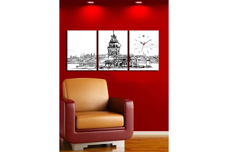 Dekorativ Canvasbilde med Klokke 3 Deler - Flerfarget - Interiør - Veggdekorasjon - Klokker