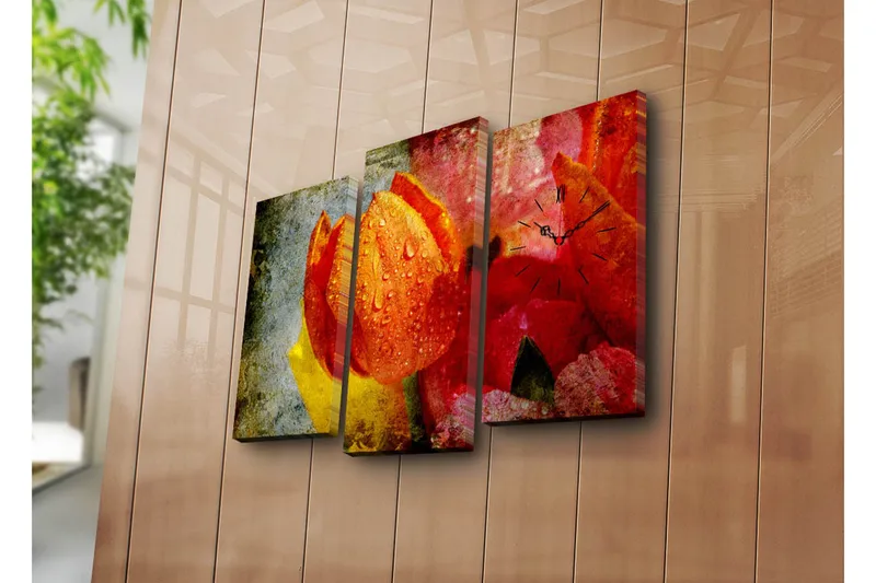 Dekorativ Canvasbilde med Klokke 3 Deler, Flerfarget