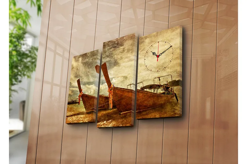 Dekorativ Canvasbilde med Klokke 3 Deler, Flerfarget