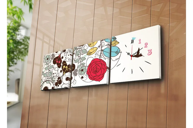Dekorativ Canvasbilde med Klokke 3 Deler, Flerfarget