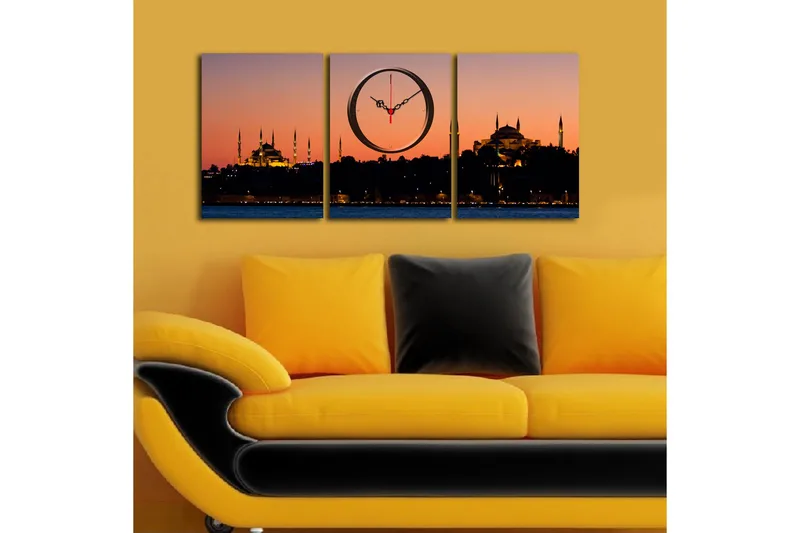 Dekorativ Canvasbilde med Klokke 3 Deler - Flerfarget - Interiør - Veggdekorasjon - Klokker