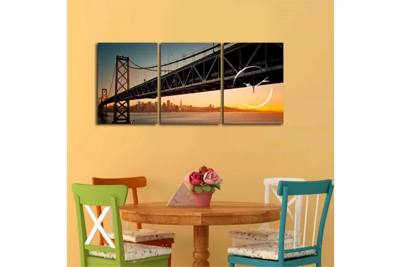 Dekorativ Canvasbilde med Klokke 3 Deler - Flerfarget - Interiør - Veggdekorasjon - Klokker