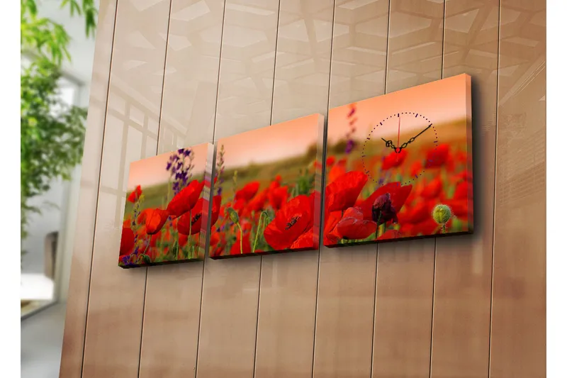 Dekorativ Canvasbilde med Klokke 3 Deler, Flerfarget