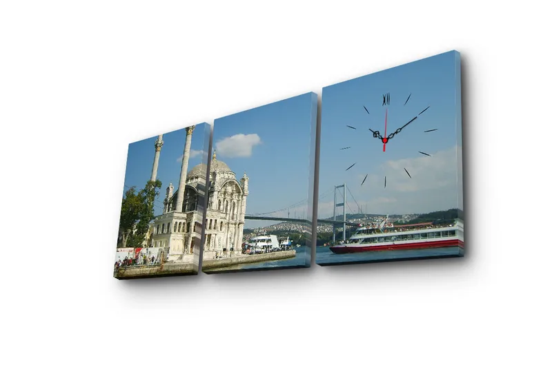 Dekorativ Canvasbilde med Klokke 3 Deler - Flerfarget - Interiør - Veggdekorasjon - Klokker