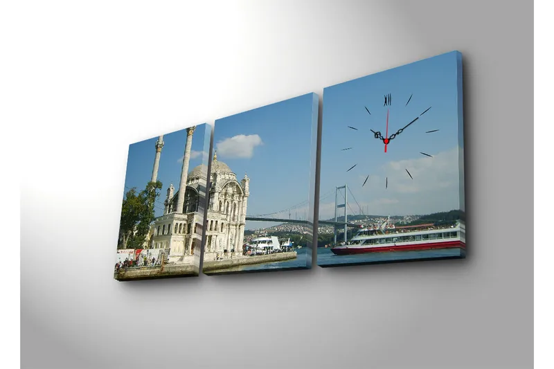 Dekorativ Canvasbilde med Klokke 3 Deler - Flerfarget - Interiør - Veggdekorasjon - Klokker