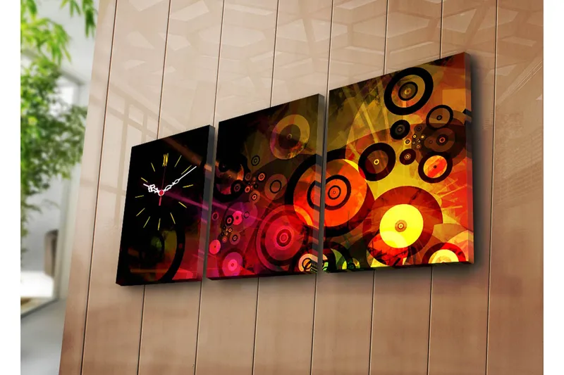 Dekorativ Canvasbilde med Klokke 3 Deler, Flerfarget