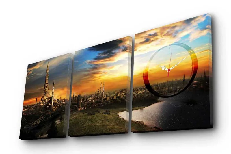 Dekorativ Canvasbilde med Klokke 3 Deler, Flerfarget