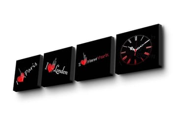 Dekorativ Canvasbilde med Klokke 4 Deler - Flerfarget - Interiør - Veggdekorasjon - Klokker