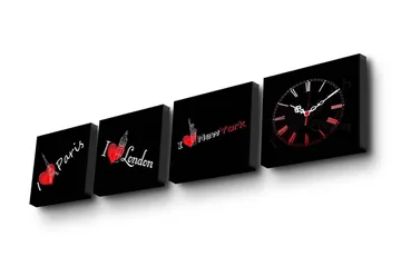 Dekorativ Canvasbilde med Klokke 4 Deler - Flerfarget - Interiør - Veggdekorasjon - Klokker