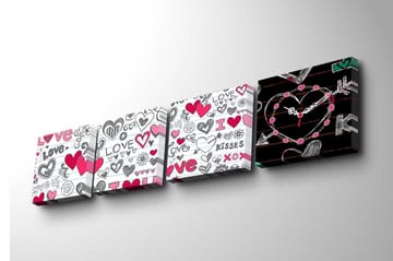 Dekorativ Canvasbilde med Klokke 4 Deler - Flerfarget - Interiør - Veggdekorasjon - Klokker