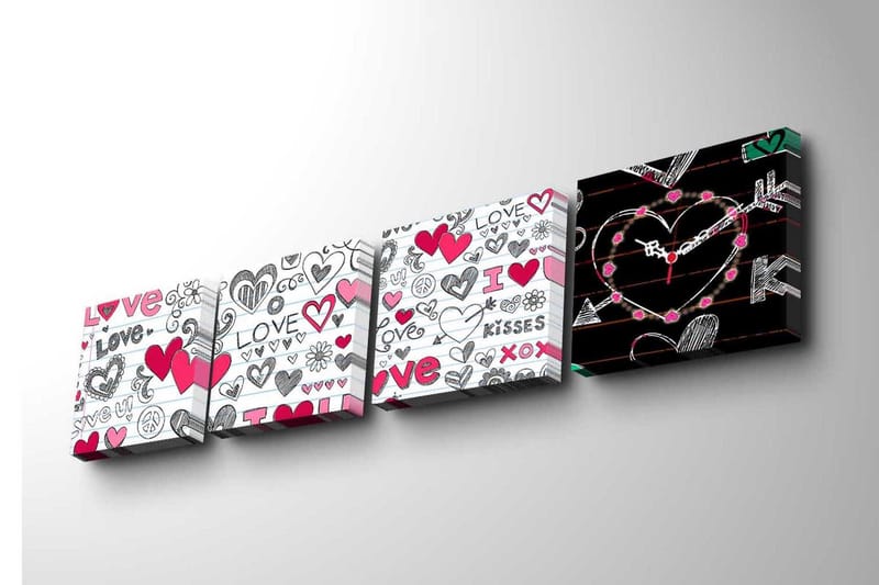 Dekorativ Canvasbilde med Klokke 4 Deler - Flerfarget - Interiør - Veggdekorasjon - Klokker