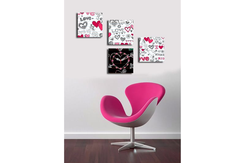 Dekorativ Canvasbilde med Klokke 4 Deler - Flerfarget - Interiør - Veggdekorasjon - Klokker