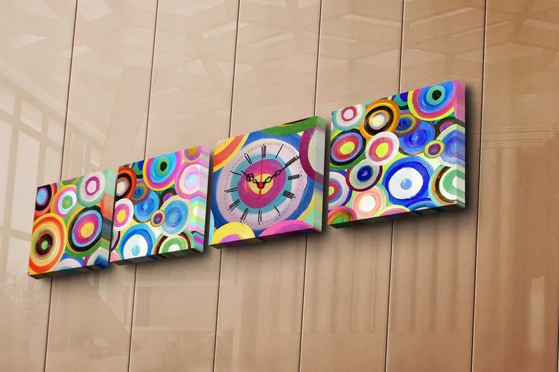 Dekorativ Canvasbilde med Klokke 4 Deler, Flerfarget