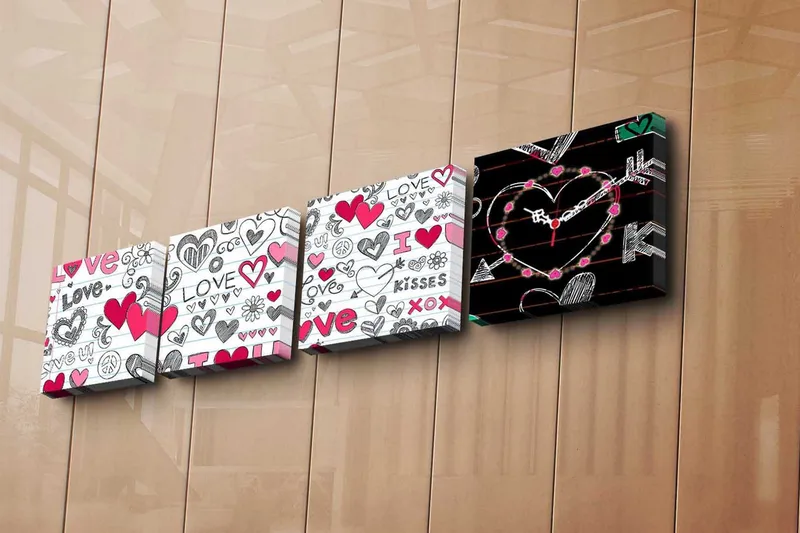 Dekorativ Canvasbilde med Klokke 4 Deler, Flerfarget