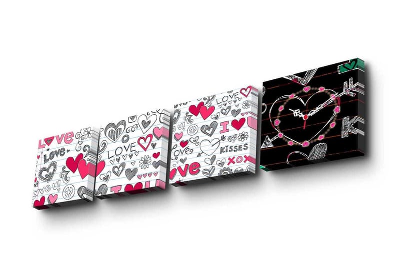 Dekorativ Canvasbilde med Klokke 4 Deler - Flerfarget - Interiør - Veggdekorasjon - Klokker