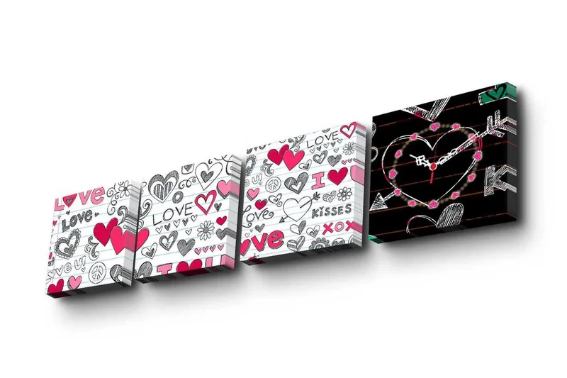 Dekorativ Canvasbilde med Klokke 4 Deler - Flerfarget - Interiør - Veggdekorasjon - Klokker