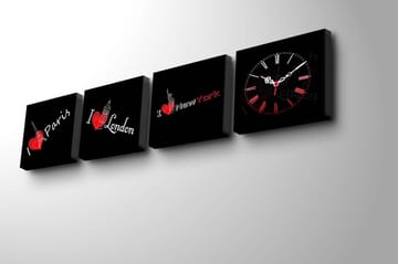 Dekorativ Canvasbilde med Klokke 4 Deler - Flerfarget - Interiør - Veggdekorasjon - Klokker