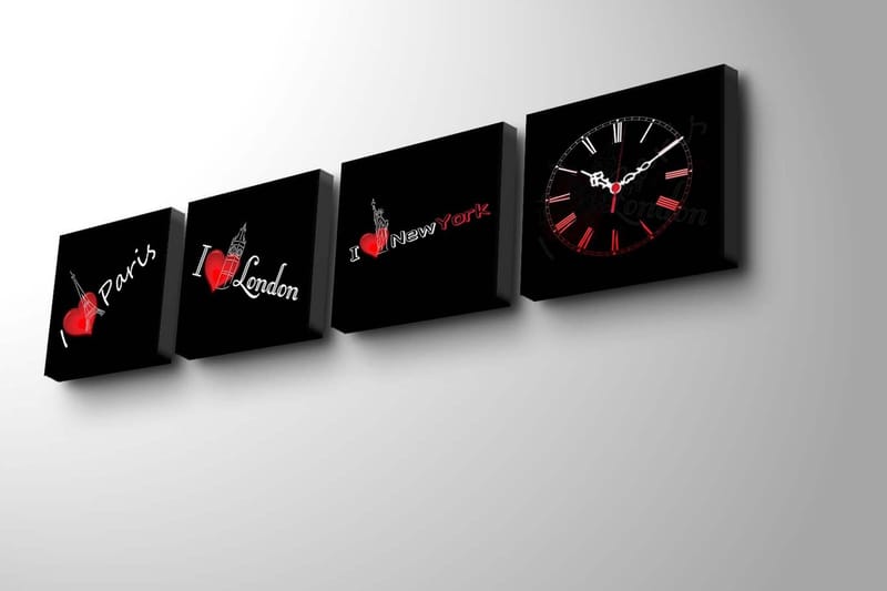 Dekorativ Canvasbilde med Klokke 4 Deler - Flerfarget - Interiør - Veggdekorasjon - Klokker