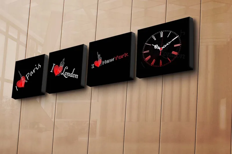 Dekorativ Canvasbilde med Klokke 4 Deler, Flerfarget