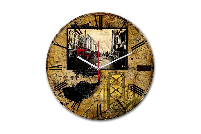 Dekorativ MDF Veggklokke 30 cm, Flerfarget