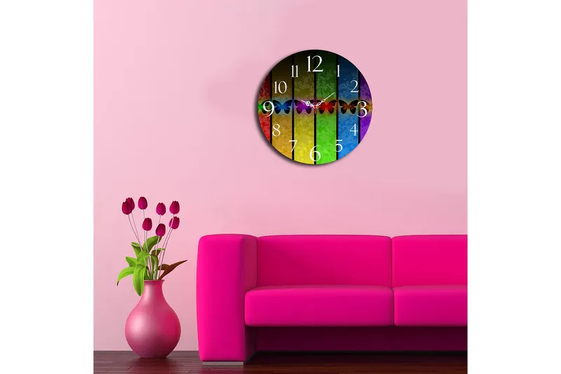 Dekorativ MDF Veggklokke 40 cm - Flerfarget - Interiør - Veggdekorasjon - Klokker