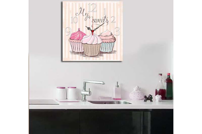 Dekorativ MDF Veggklokke 40x40 cm - Flerfarget - Interiør - Veggdekorasjon - Klokker