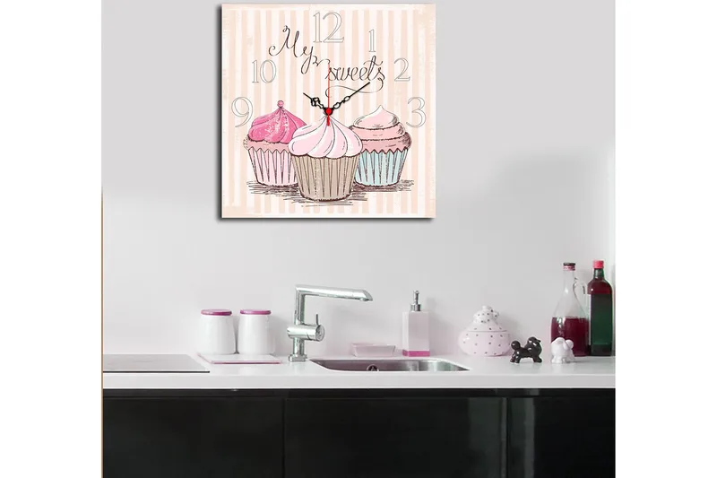 Dekorativ MDF Veggklokke 40x40 cm - Flerfarget - Interiør - Veggdekorasjon - Klokker