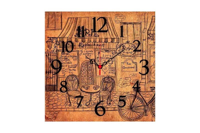 Dekorativ MDF Veggklokke 40x40 cm, Flerfarget