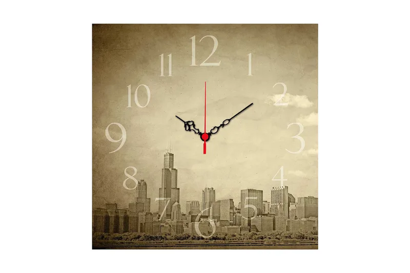 Dekorativ MDF Veggklokke 40x40 cm, Flerfarget