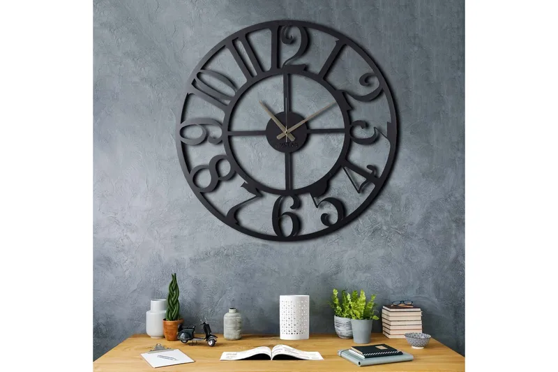 Dekorativ Metallveggklokke - Svart - Interiør - Veggdekorasjon - Klokker