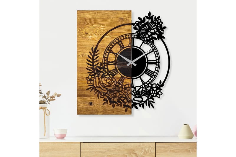 Musemolen Veggklokke Blomster - Svart|Valnøtt - Interiør - Veggdekorasjon - Klokker