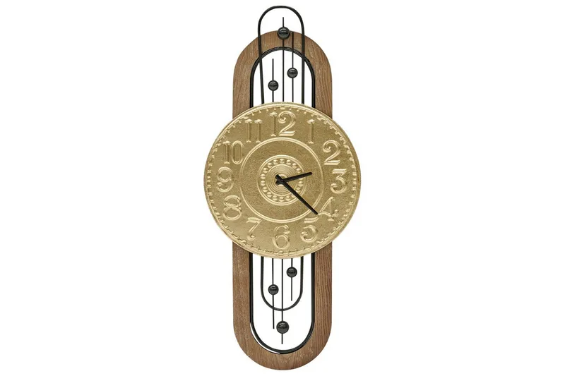 Väggklocka Beliani Nobelium GOLD||Black||Light colored wood