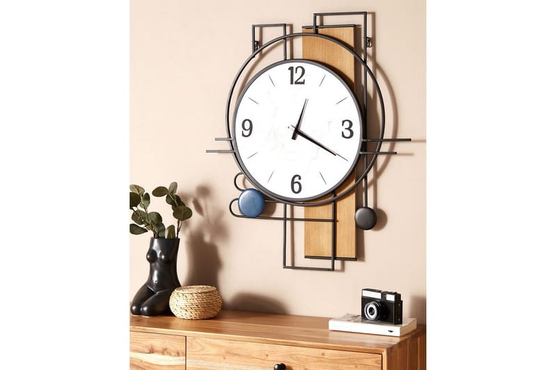Väggklocka Beliani Tavel Multicolored||Black||White||Light colored wood - Interiør - Veggdekorasjon - Klokker - Urverk til veggklokke