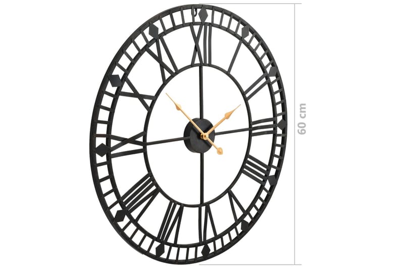 Veggklokke vintage med kvartsurverk 60 cm XXL metall - Svart - Klokker - Dekorasjon & innredningsdetaljer
