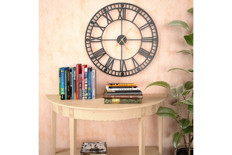 Veggklokke vintage med kvartsurverk 60 cm XXL metall - Svart - Klokker - Dekorasjon & innredningsdetaljer