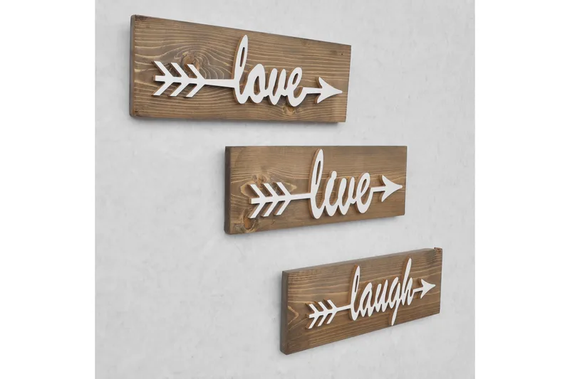Veggdekorasjon Arthur Love Live Laugh' - Brun - Interiør - Veggdekorasjon - Skilt - Dørskilt