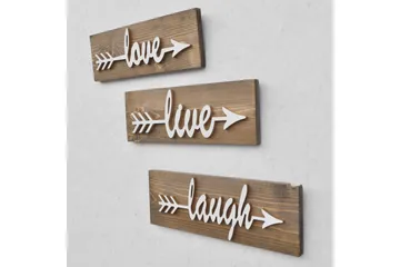 Veggdekorasjon Arthur Love Live Laugh' - Brun - Interiør - Veggdekorasjon - Skilt - Dørskilt