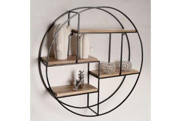 Vegghylle Wohnling Rundt heltre med metallramme veggmontert industrielt - Oppbevaring - Hylle - Vegghylle