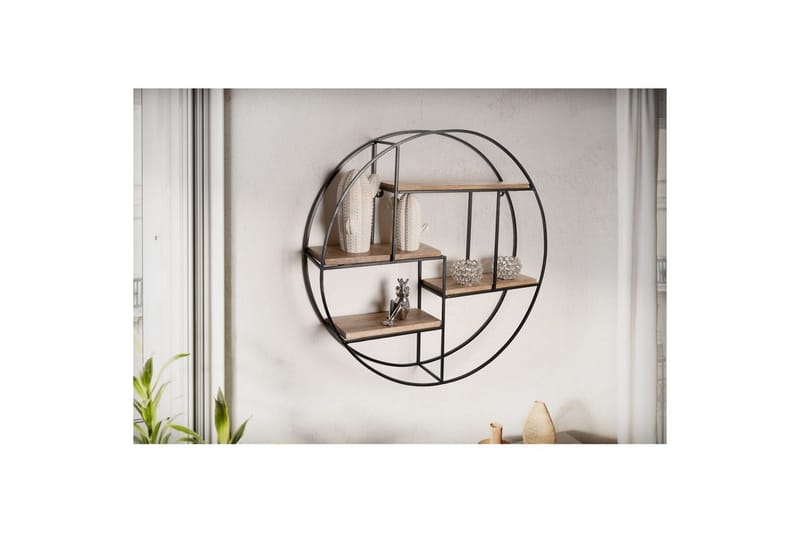 Vegghylle Wohnling Rundt heltre med metallramme veggmontert industrielt - Oppbevaring - Hylle - Vegghylle